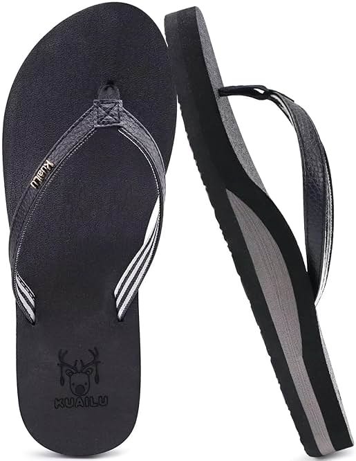 KuaiLu Womens Arch Support Flip Flops Comfortable Yoga Mat Slip on Summer Beach Walking Thong Cushion Sandals - Product Image