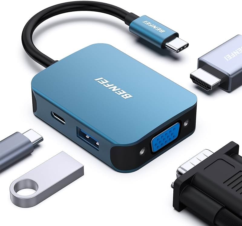 BENFEI USB C HUB 4-in-1, USB Type-C to HDMI VGA Adapter, USB C to USB Adapter, USB Type-C Power Delivery, Compatible with iPhone 15 Pro/Max, MacBook Pro/Air 2023, iPad Pro, iMac, S23, XPS 17 - Product Image
