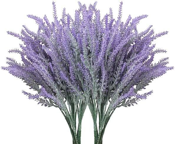 Besteek 10 Bundles Fake Flowers Artificial Lavender Faux Plastic Plants Purple Flowers for Home Wedding Kitchen Garden Patio Porch Window Box Office Table Centerpieces Indoor Outdoor Decor, Purple - Product Image