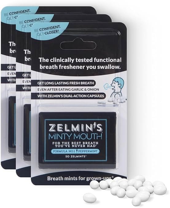 Zelmin's Minty Mouth Breath Mints - (3 Pack) Long Lasting Bad Breath Treatment for Adults, Instant Freshness Helps with Dry Mouth, Natural Breath Freshener for Travel, Alcohol-Free, Keto, Gluten-Free - Product Image
