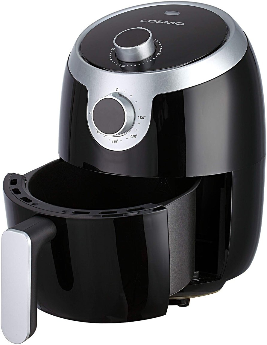 COSMO COS-23AFAKB 2.3 Quart Electric Small Air Fryer with Temperature Control, Timer, Auto Shut-Off, Non-Stick Frying Tray, 1000W Compact Mini Air Fryer (2.3 Quarts, Stainless Steel/Black) - Product Image