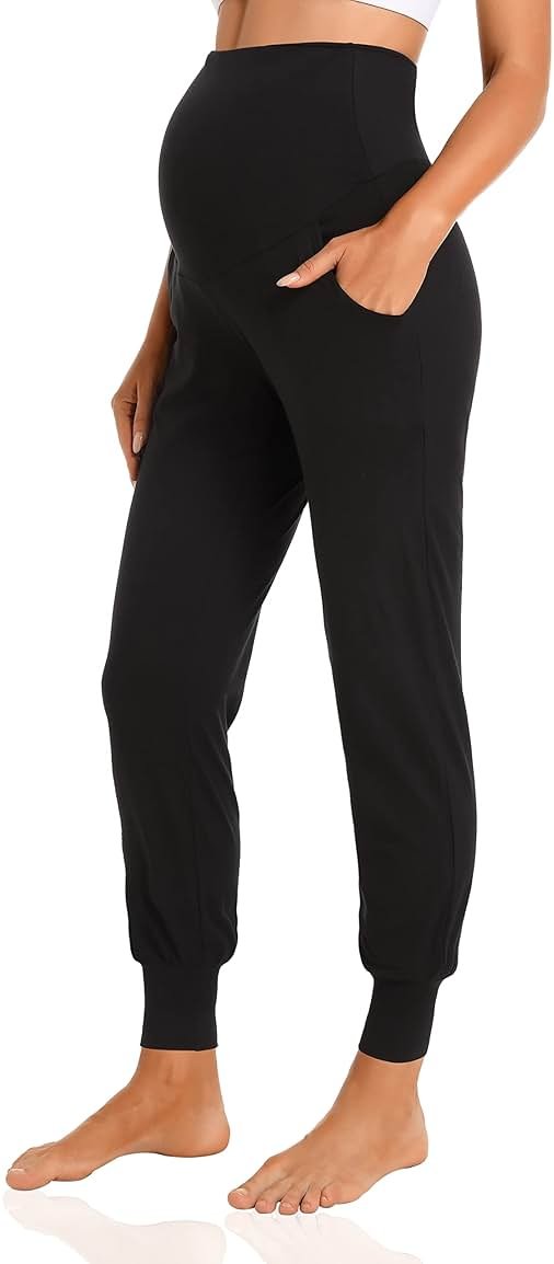 V VOCNI Women's Maternity Pants Maternity Activewear Jogger Track Cuff Sweatpants Over The Belly Stretchy Pregnancy Pants - Product Image
