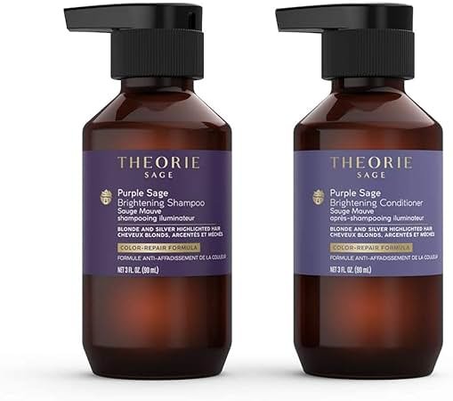THEORIE Purple Sage Travel Set - Brightening Shampoo & Conditioner minis - Color Repair Formula - Eliminate Brassiness & Yellowing - Suited for Blonde & Highlighted Hair, Bottles 90mL each - Product Image