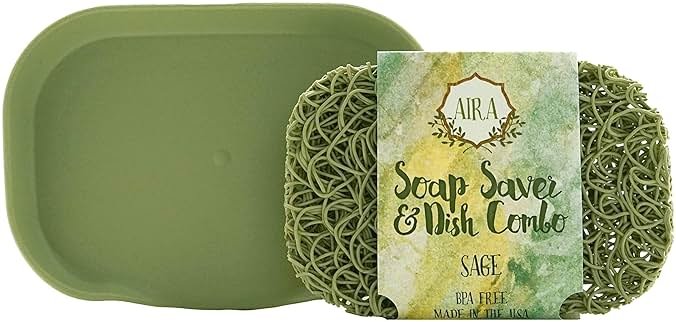 Aira Soap Saver - USA Made BPA Free Shower & Bath Holder - Drains Water, Circulates Air, Extends Soap Life - Fits All Dish Sets - Sage Combo - Product Image