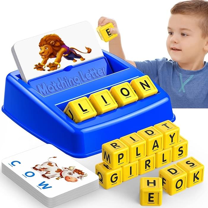 Learning Games for Kids Ages 3-8, Matching Letter Game for Kids Toys Ages 3-8 Educational Toys for 3-8 Year Olds Boys Girls Birthday Party Easter Gifts for 3-8 Year Olds Boys Girls Blue - Product Image