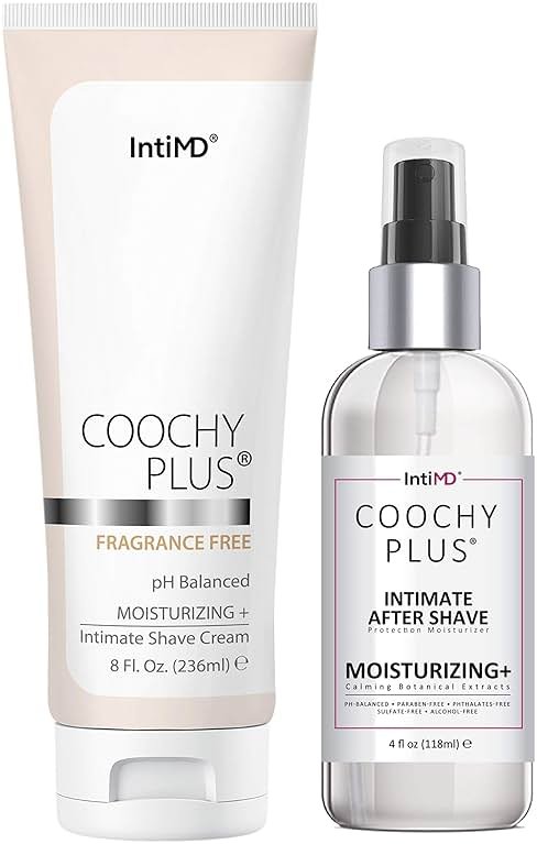 IntiMD Coochy Plus Intimate Shaving Complete Kit - Antioxidant Formula Prevents Razor Burns, Itchiness & Ingrown Hairs - Fragrance Free Shave Cream+After Shave Mist - Product Image