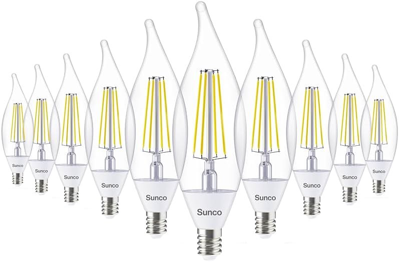 10 Pack Dusk to Dawn Candelabra CA11 LED Light Bulbs Outdoor, 5W Equivalent 40W, CRI90 2700K White, Candle Flame Tip, Photocell Sensor, Decorative Filament, 500 Lumens, E12 Base UL - Product Image