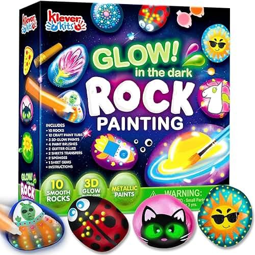 Rock Painting Kit- Glow in The Dark Rock Kit, Arts and Crafts for Kids Ages 6-12, Art Supplies Toy, Kids Craft Paint Kits, Arts & Crafts for Boys Girls Birthday Party Gift Toy - Product Image