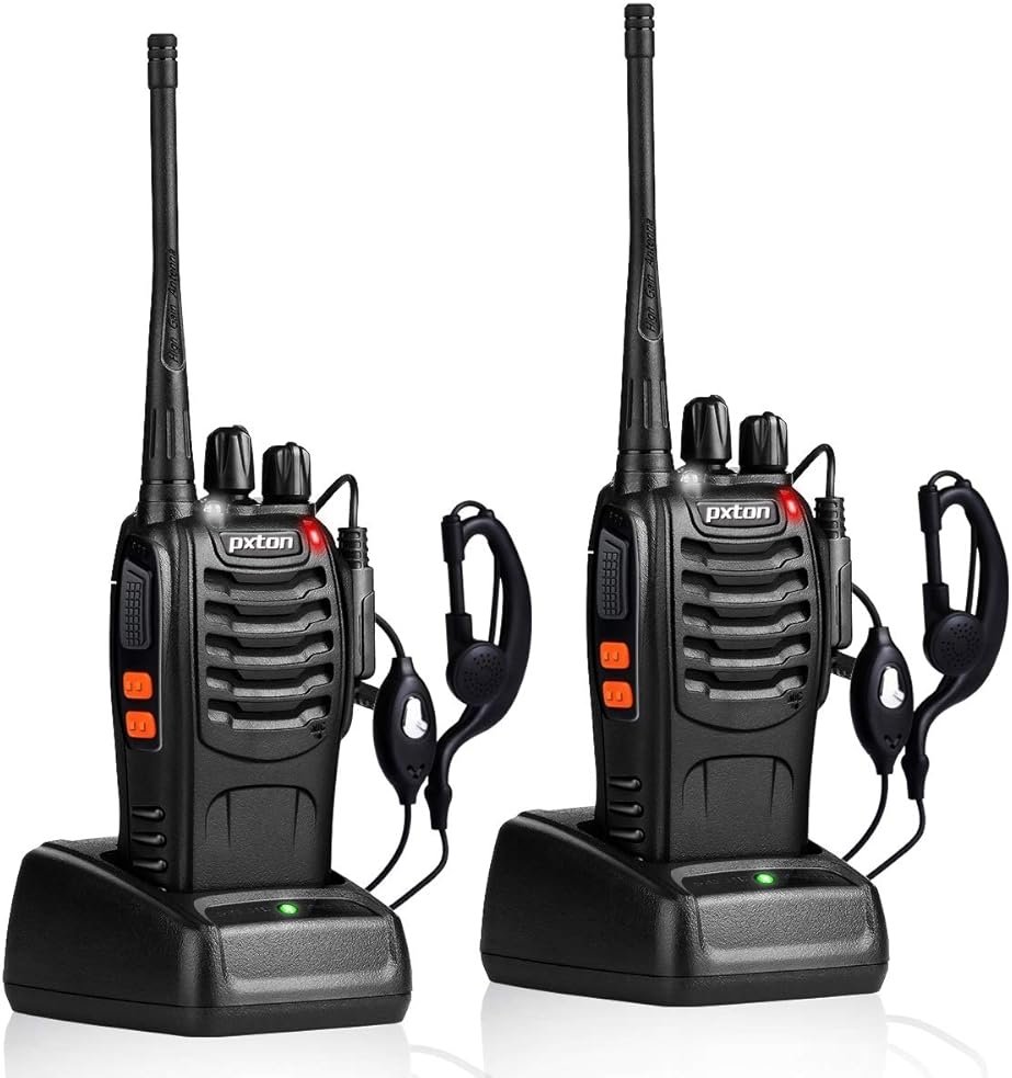 pxton Walkie Talkies Rechargeable Long Range Two-Way Radios with Earpieces,2-Way Radios UHF Handheld Transceiver Walky Talky with Flashlight Li-ion Battery and Charger（2 Pack） - Product Image
