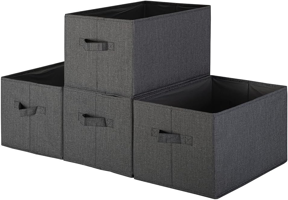 Pomatree Storage Baskets - 4 Pack - Sturdy Large Fabric Bins | Foldable Organizing Basket Bin for Home, Nursery, Closet & Shelves Organization | Storage Basket Cube Shelf Organizer (Black) - Product Image