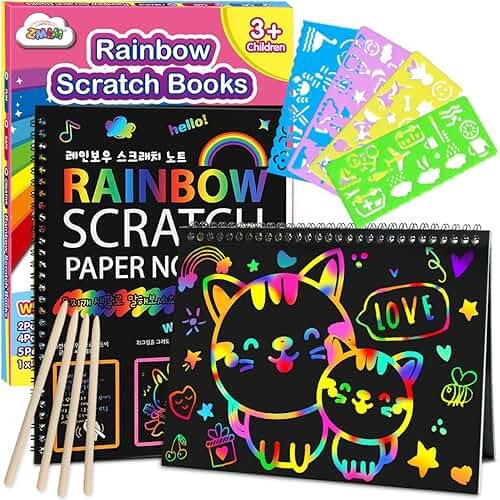 ZMLM Scratch Paper Art-Crafts Gift: 2 Pack Rainbow Notebooks Supplies Toys Easter Basket Stuffers for 3 4 5 6 7 8 9 10 Years Old Girls and Boys Kids Valentine's Day Birthday Party Travel Games (Pink) - Product Image