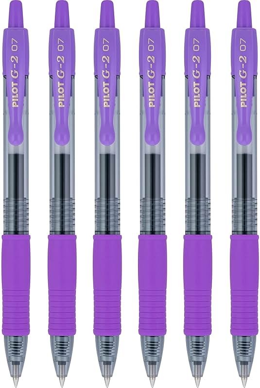 Pilot G2 Retractable Rollerball Gel Pens, Fine Point, 0.7mm, Purple Ink, 6 Count - Product Image