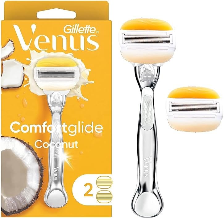 Gillette Venus Comfortglide with Olay Coconut Womens Razor Handle + Blade Refills, Silver, 2 Count - Product Image
