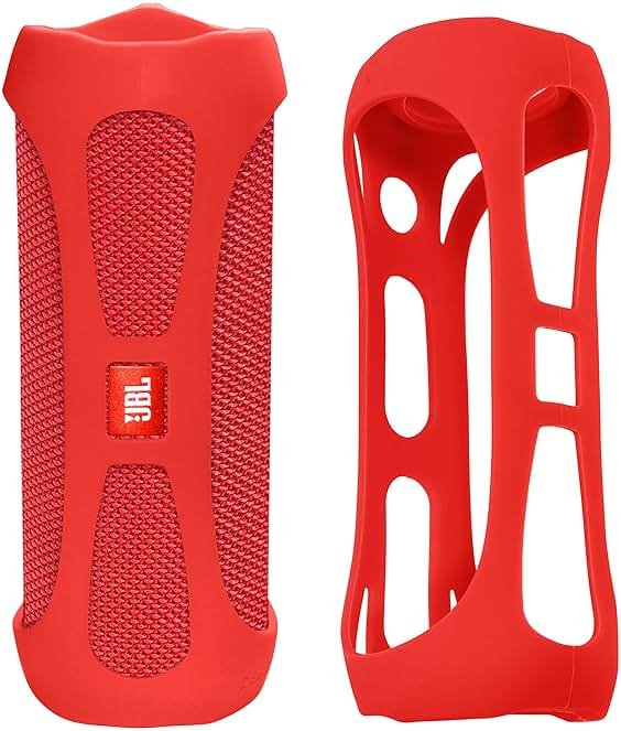 Silicone Cover Skin for JBL Flip 4 Waterproof Portable Bluetooth Speaker, by Alltravel, Portable Full Protection Solution, Customized Skin with Color and Shape Matching (Red) - Product Image