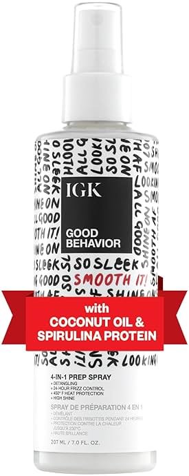 IGK GOOD BEHAVIOR 4-in-1 Prep Spray | Leave In + Detangle + Heat Protectant | Vegan + Cruelty Free | 7 Oz - Product Image