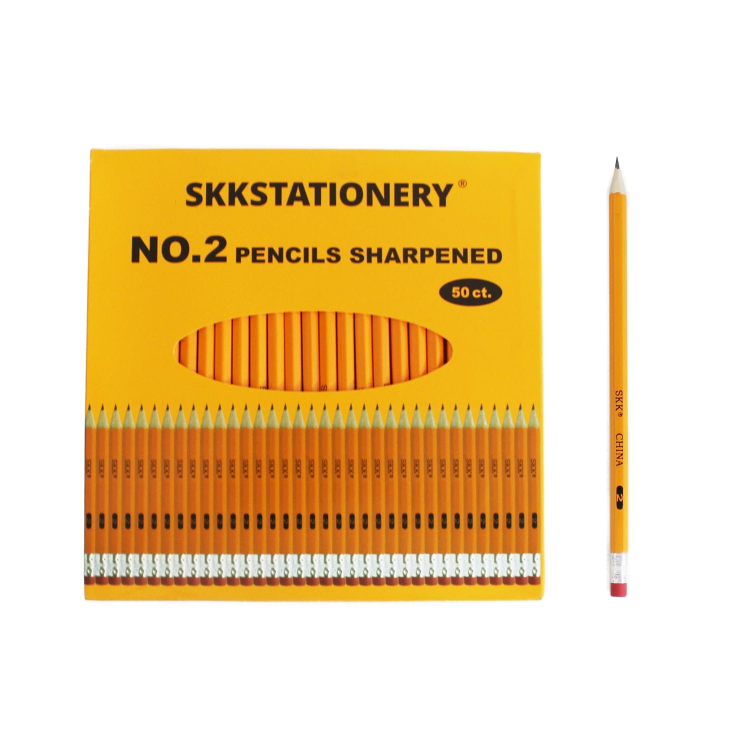 SKKSTATIONERY 50 Count Pre-sharpened #2 Pencils with Erasers – Small Pack HB Lead Pencil for Home, Office & Back to School – No.2 Pencils, 50/Box - Product Image