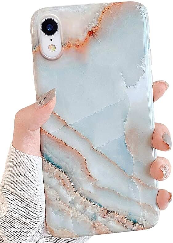 J.west iPhone XR Case 6.1-inch, Luxury Grey Marble Design Graphics Stone Pattern Ultra Slim Thin Flexible Bumper Soft Rubber TPU Silicone Protective Phone Case Cover for Girls Womens Agate Slice - Product Image
