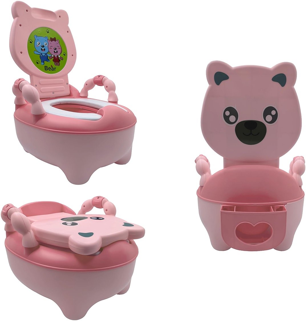 HTTMT- Baby Kids Pink Bear Portable Potty Training Toilet Seat With Pad Toddler Lovely Toilet Comfortable Soft Seat Stool Chair [P/N: ET-BABY003-PINK] - Product Image
