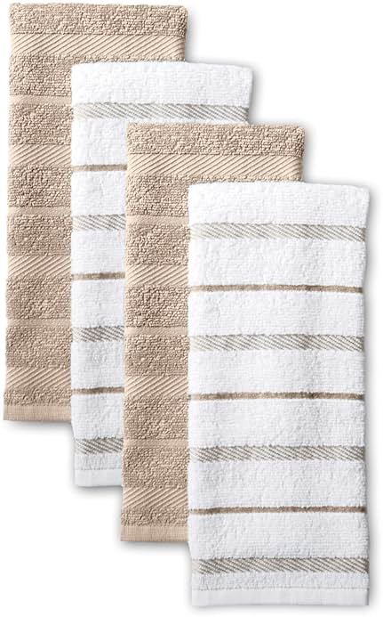 KitchenAid Albany Kitchen Towel 4-Pack Set, Milkshake Tan/White, 16"x26" - Product Image