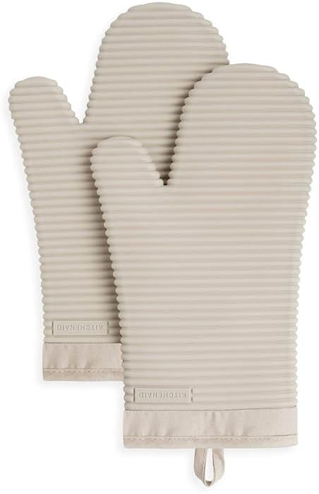 KITCHENAID Ribbed Soft Silicone Oven Mitt 2-Pack Set, 7.5"x13", Milkshake - Product Image