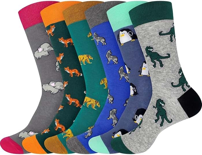 BambooMN Men's Cotton Colorful Design Fashion Novelty Dress Socks - Product Image
