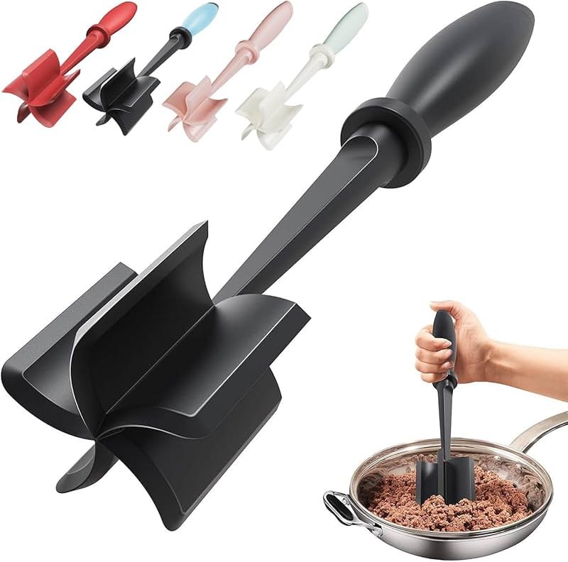 Upgrade Meat Chopper, Heat Resistant Meat Masher for Hamburger, Ground Beef Smasher, Nylon Hamburger Grinder Utensil for Ground Beef, Non Stick Mix Ground Chopper, Mix and Chop Potato Masher Tool - Product Image