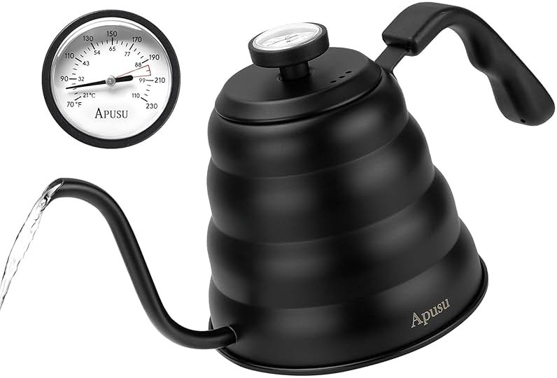 Tea Kettle with Thermometer Pot Black Stovetop Tea Kettle 40oz Gooseneck Kettle Teapot Pour Over Coffee Kettle with Thermometer,1200ml,5 Cup,Black,1Pack - Product Image