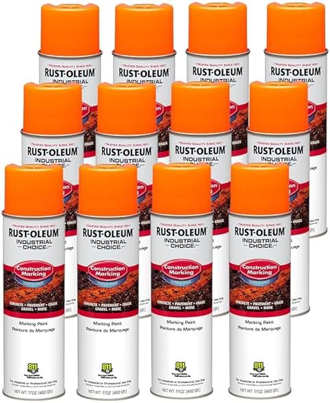 Rust-Oleum 264697-12PK Industrial Choice M1400 System Water-Based Construction Marking Spray Paint, 17 oz, Fluorescent Orange, 12 Pack - Product Image