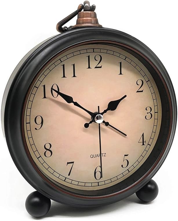 TooTa Vintage Retro Analog Alarm Clock, 4.5 inch Super Silent Non Ticking Small Clock with Night Light, Battery Operated, Simply Design, for Living Room, Bedroom, Bedside, Desk, Gift Clock (Arabic) - Product Image