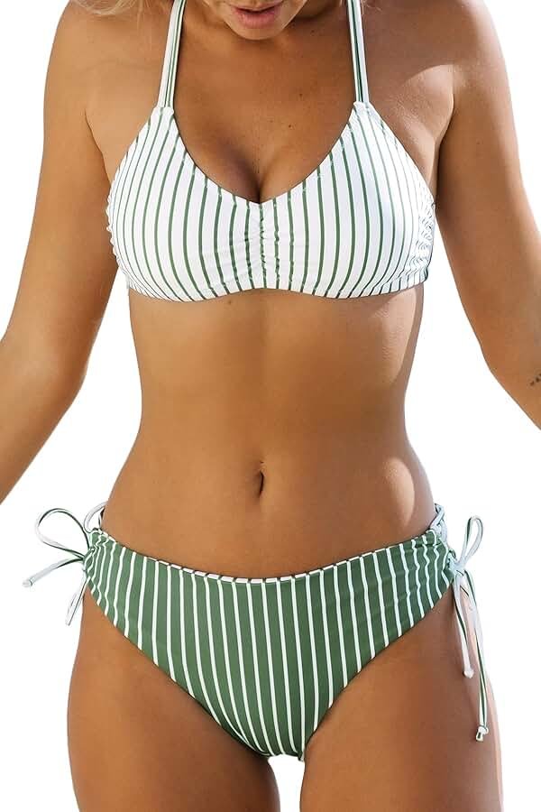 CUPSHE Women's 2 Piece Bikini Set Back Braided Straps with Reversible Bottom - Product Image