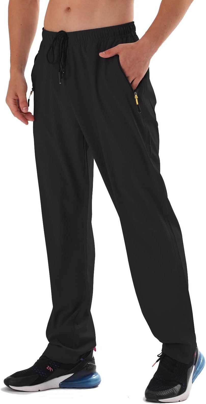 Men's Elastic Waist Hiking Pants Water Resistant Quick-Dry Lightweight Outdoor Sweatpants with Zipper Pockets - Product Image