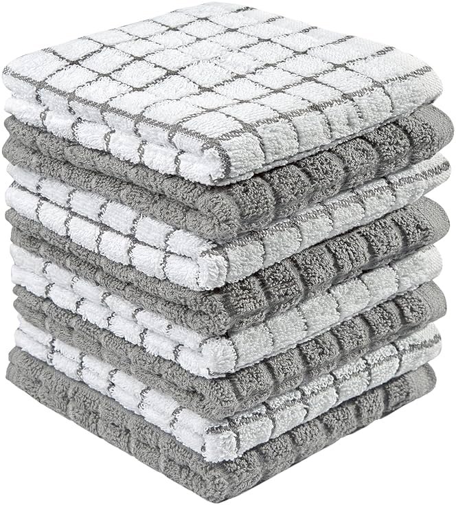 Bumble Dish Cloths (8 Pack) | 12" x 12" | 100% Cotton Kitchen Towels | 405 GSM | Soft, Highly Absorbent & Durable Dish Towels for Kitchen | Gray - Product Image