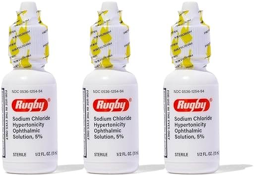 Rugby Sodium Chloride Hypertonicity Ophthalmic Eye Solution 5% - Sodium Chloride Eye Drops for Temporary Corneal Edema Symptom Support - Alcohol-Free - 0.5 Fl. Oz. (3-Pack) - Product Image