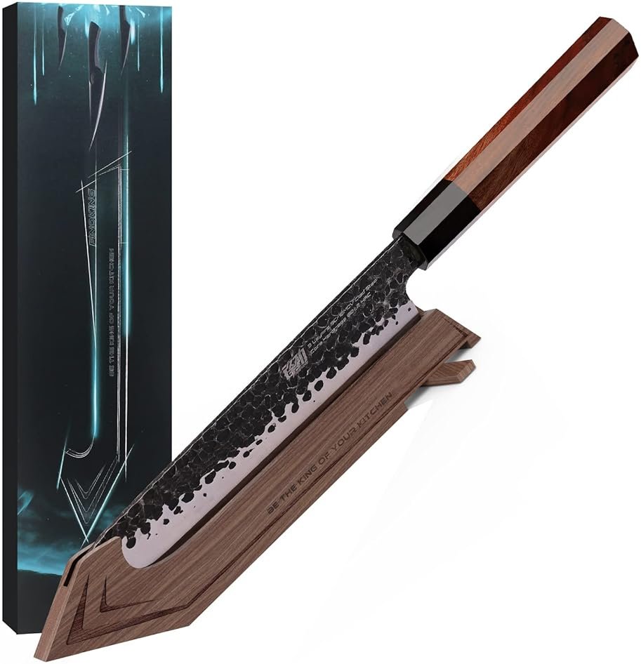 FINDKING Magnetic Edge Guard with Stand, Walnut Wood Blade Cover & Mini Knife Block for Counter Storage, Portable Protector for 7" Santoku Knife - Product Image