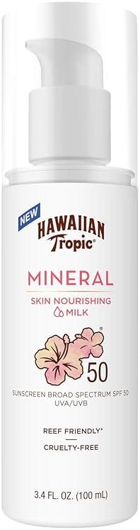 Hawaiian Tropic Skin Nourishing Milk Mineral Sunscreen Lotion SPF 50, 3.4 Fl Oz | Travel Size Sunscreen Zinc Oxide, Sun Milk, Mineral Sunblock SPF 50, Oxybenzone Free, 3.4 Fl Oz - Product Image