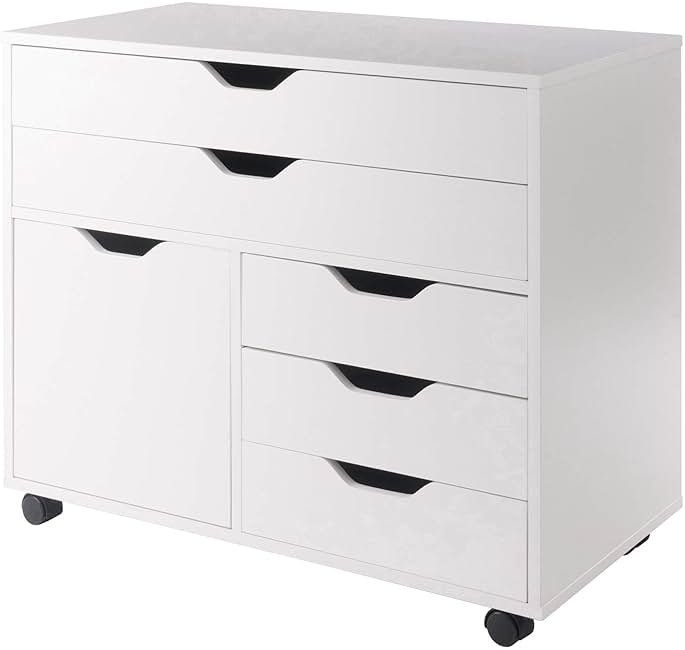 Winsome Halifax Mobile Storage Cabinet with 1 Door & 5 Drawers in White, Stylish & Functional Home Storage Cabinet for Filing, Kitchen Organization, Moveable Furniture for Office, Dorms, Apartments - Product Image