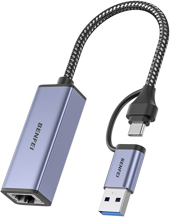 BENFEI USB 3.0 to Ethernet Adapter, USB C to RJ45 Gigabit LAN (1000Mbps) Network Adapter, Compatible with MacBook/Pro/Air, Surface Pro, Windows 11/10/8/7, Mac OS [Aluminium Shell&Nylon Cable] - Product Image