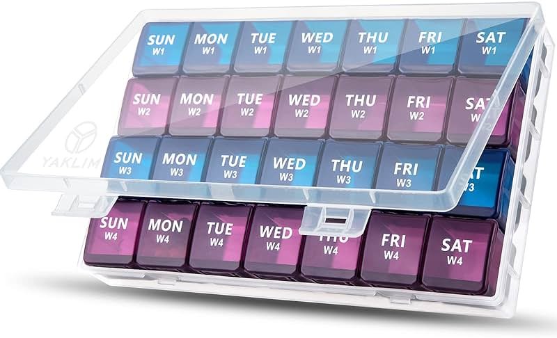 XL Monthly Pill Organizer 1 Time a Day, 4 Week Pill Case Compartments, Yaklim Weekly Vitamin Organizer Extra Large, Medicine Container for Daily Pill Keeper - Product Image