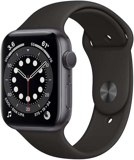 Apple Watch Series 6 (GPS, 44mm) - Space Gray Aluminum Case with Black Sport Band (Renewed) - Product Image