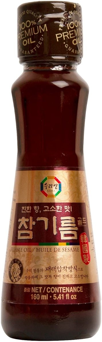 Surasang Korean Toasted Sesame Oil – Premium Roasted Sesame Seed Oil for Cooking | Nutty, Fragrant & Authentic Cham-gi-reum | Cold Pressed in Korea | 5.41 Fl Oz Glass Bottle - Product Image