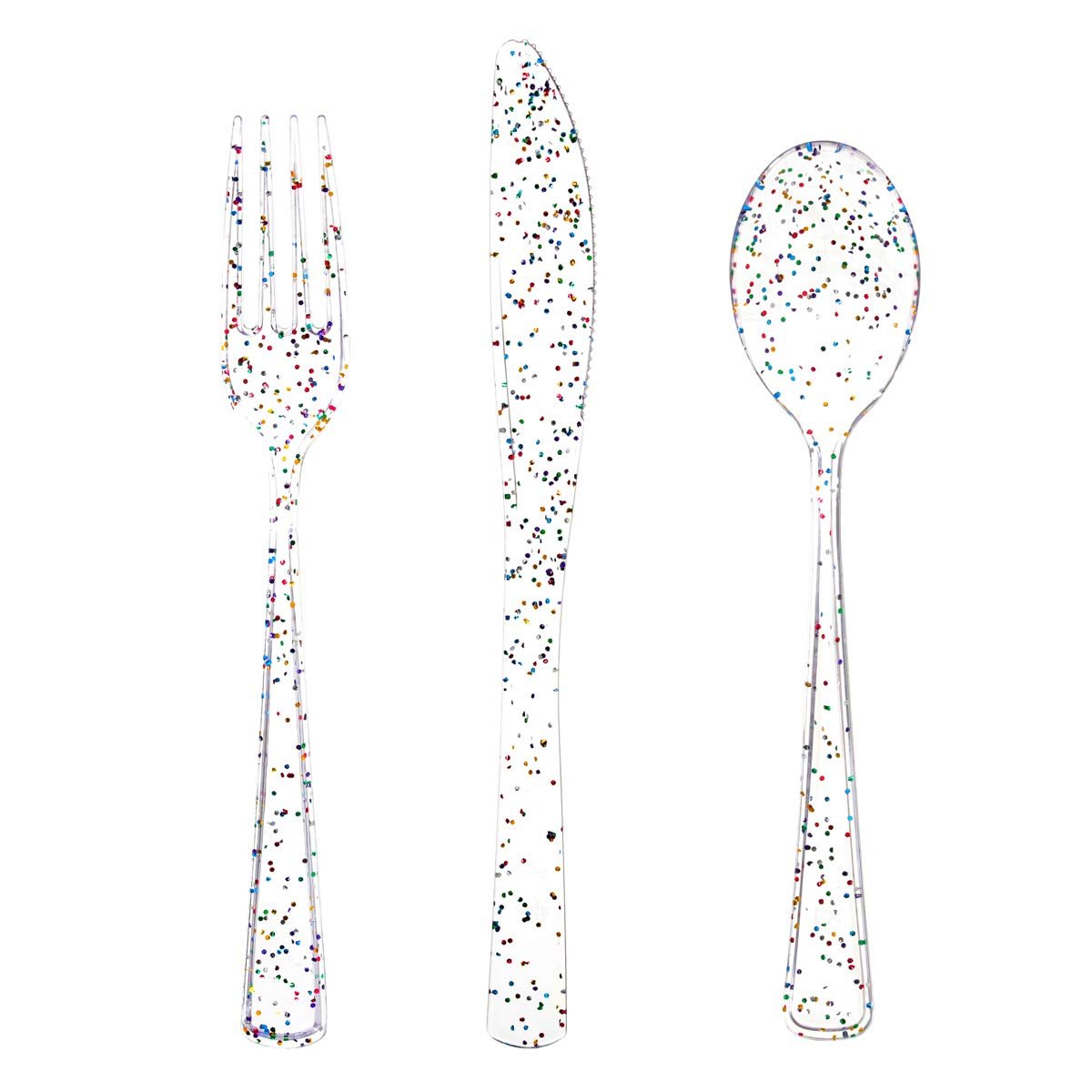 Supernal 360pcs Clear Plastic Silverware, Glitter Disposable Cutlery with Colorful Design,120 Forks,120 Knives,120 Spoons,Perfect for Parties Birthday - Product Image