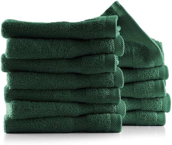 Hearth & Harbor Washcloths 12 Pack - 100% Cotton Washcloth for Body and face, High Absorbent and Soft 13"x13" Body Wash Cloth, Quick Dry - Hunter Green Washcloths - Product Image