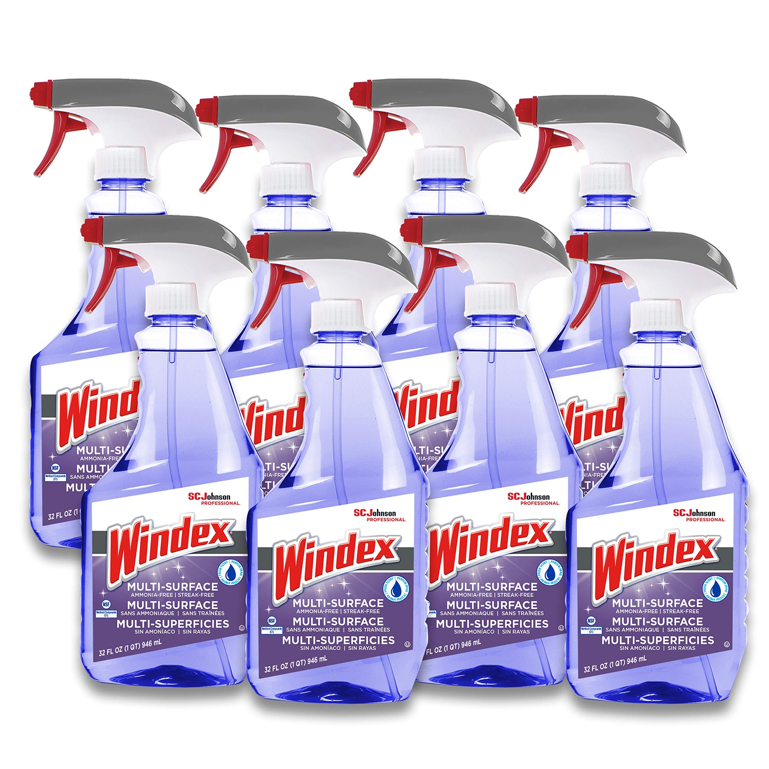 SC Johnson Professional Windex Non-Ammoniated Glass/Multi Surface Cleaner, Fresh Scent, 32 oz Bottle, 8/Carton (322381) - Product Image