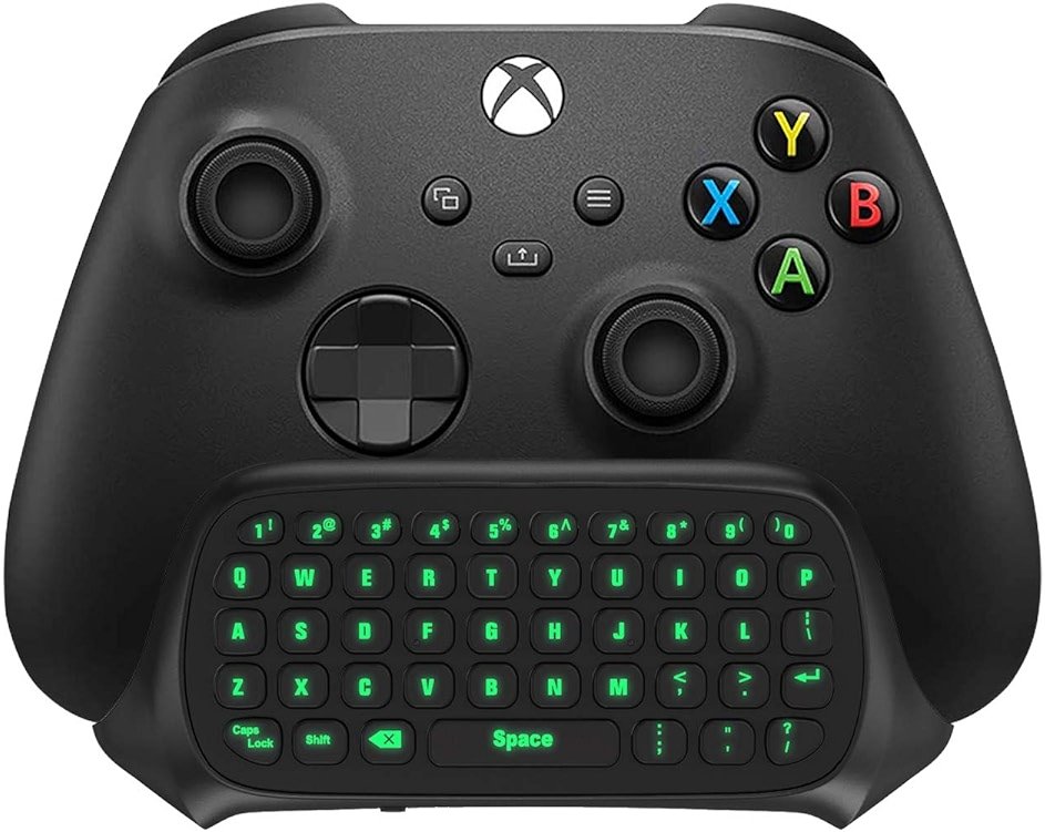 TiMOVO Green Backlight Keyboard for Xbox One, Xbox Series X/S,Wireless Chatpad Message KeyPad with Headset & Audio Jack,Mini Game Keyboard Fit Xbox One/One S/One Elite/2, 2.4G Receiver Included, Black - Product Image