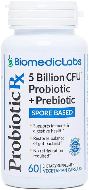 Probiotic Rx: 5 Billion CFU – Probiotic + Prebiotic - Spore-Based – 60-Day Supply - SBO - Supports Immune & Gut Health - Soil-Based Organisms - No Refrigeration Required - Product Image