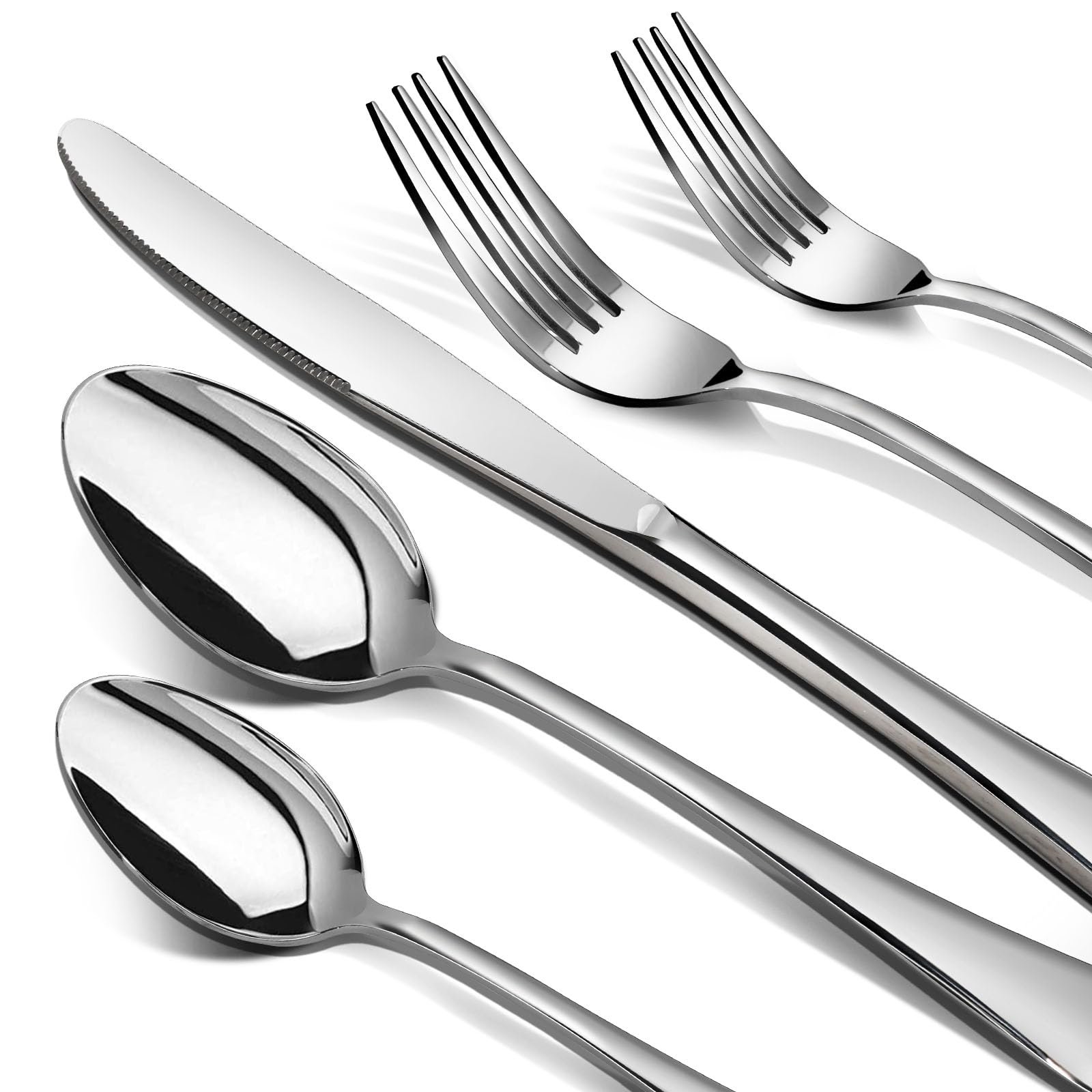 NICE KITCHEN Silverware Set, 40 Piece Stainless Steel Cutlery Sets for 8, Heavy Duty Flatware, Mirror Polished Forks Spoons and Knives Set, Reusable Utensils for Home Kitchen, Dishwasher Safe - Product Image