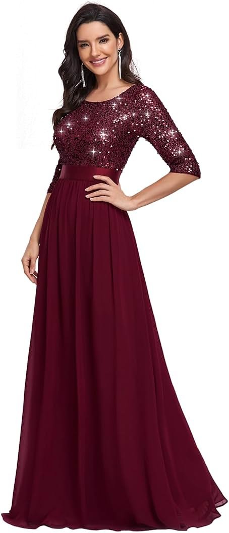 Ever-Pretty Women's Sequin Chiffon Formal Evening Dresses A Line Half Sleeves Mother of The Bride Dress 00683 - Product Image