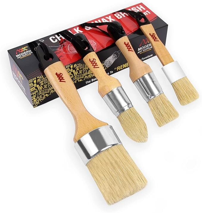 Chalk Wax Paint Brush 4PCs Set Including 3 Small for Furniture Painting and 1 Large Bristle Paint Brushes Set Compatible with Annie Sloan Paint, Fusion Mineral Paint - Product Image