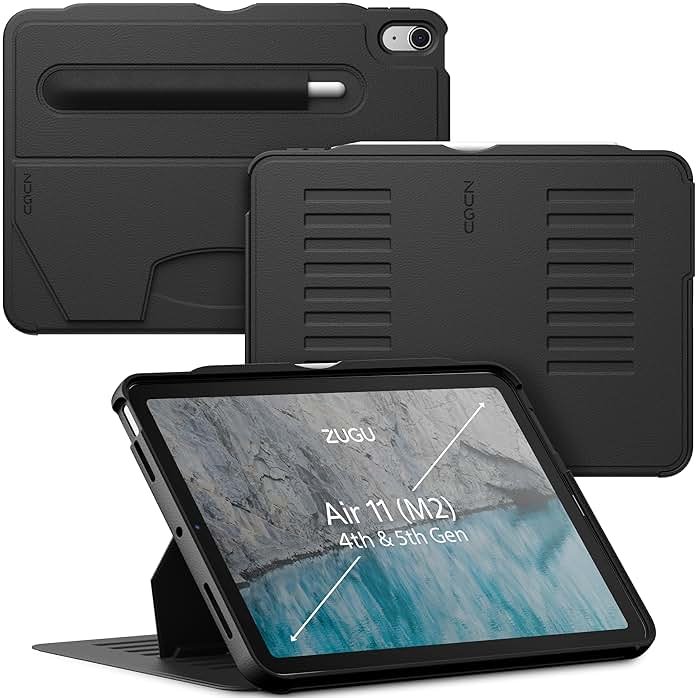 ZUGU CASE for iPad Air 11 M4 2026/M3 2025/M2 2024 iPad Air 4 & 5 10.9 Inch (2020/2022) - Protective, Ultra Thin, Magnetic Stand, Sleep/Wake Cover with Apple Pencil Charging & Storage - Black - Product Image