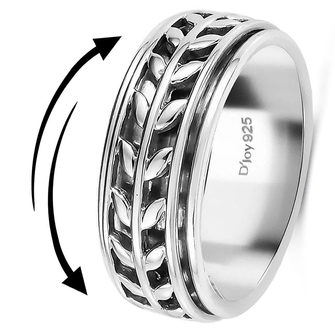 Shop LC 925 Sterling Silver Spinner Fidget Ring for Women Men | Anxiety Ring | Moon Star Design | Platinum Plated | Stress Relief Worry | Promise | Boho Jewelry Gift - Product Image